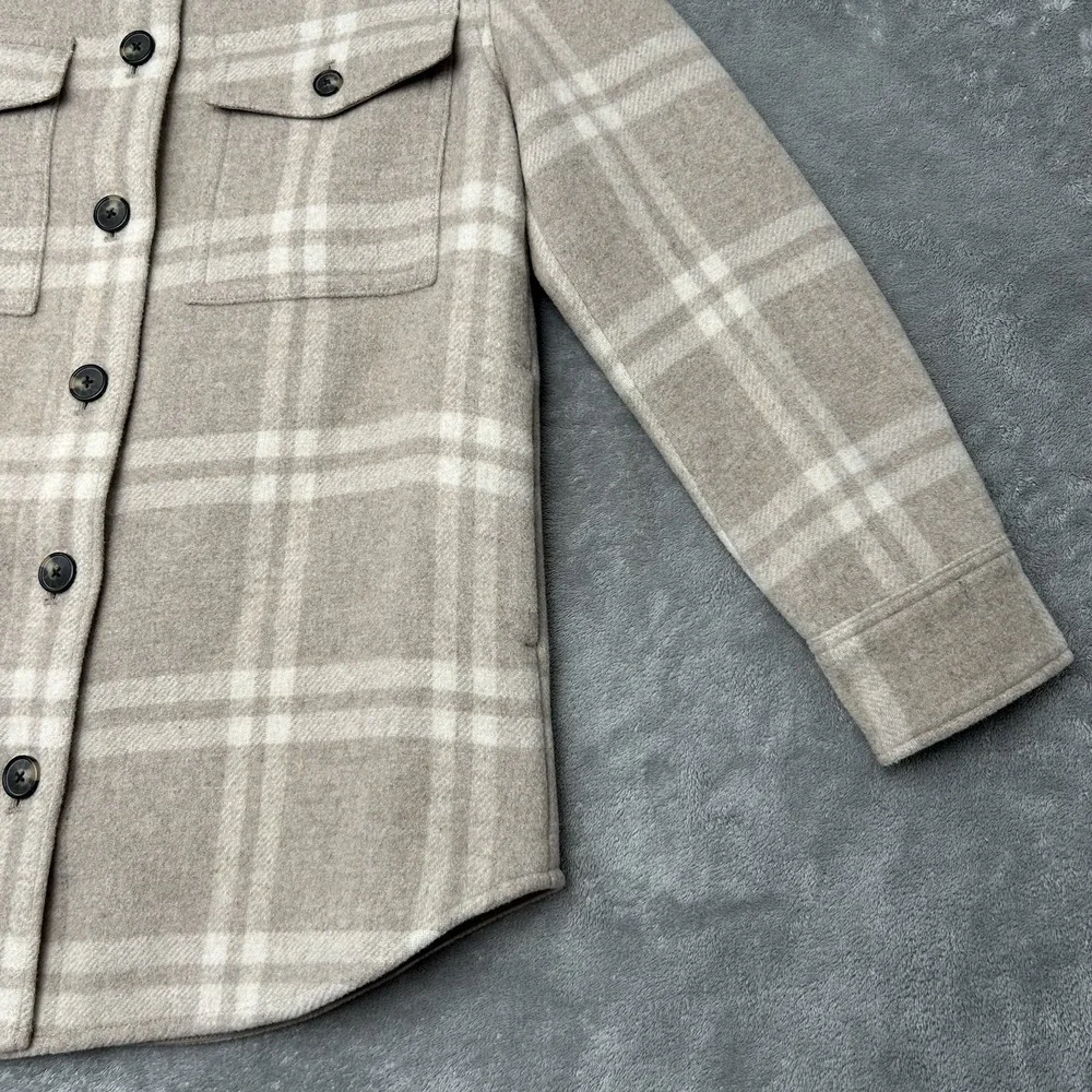 Everlane Mens Shirt Shacket Heavyweight Overshirt Plaid Shirt Sz Small Tan Beige